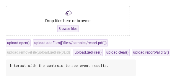 open · addFiles · removeFile · clear · getFiles · Default