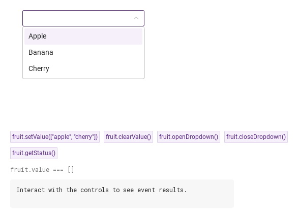 setValue · clearValue · openDropdown · closeDropdown · Opened