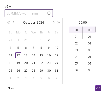 날짜 표시 형식 · 열린 화면
