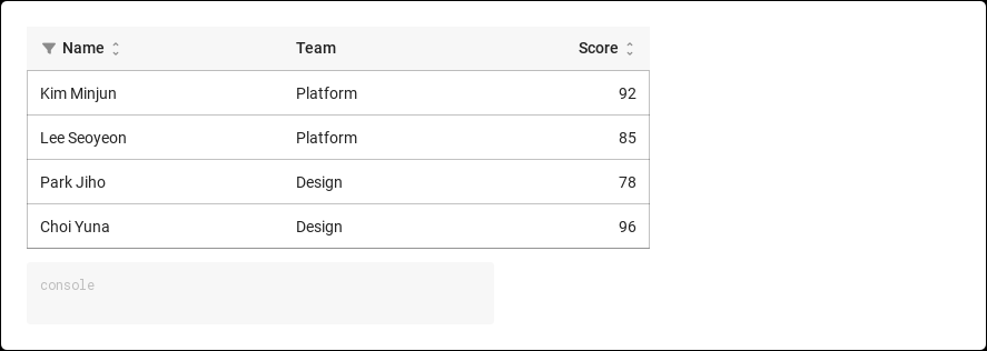 Table sorting and filtering
